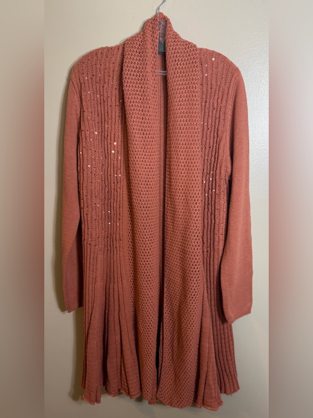 Soft Surroundings Rust Sequin Long Cardigan Sweater M 41”